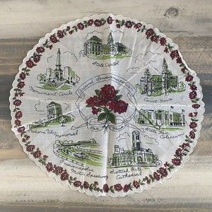 Vintage Around Indianapolis Souvenir Round Handkerchief Scalloped Edge‎ Unused